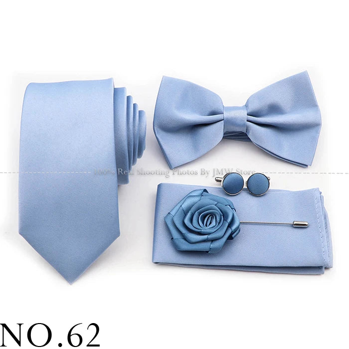Ensemble cravate et nœud papillon violet bleu sauge vert en polyester, boutons de manchette et broche pour costume de marié, cravate de mariage, accessoire de chemise