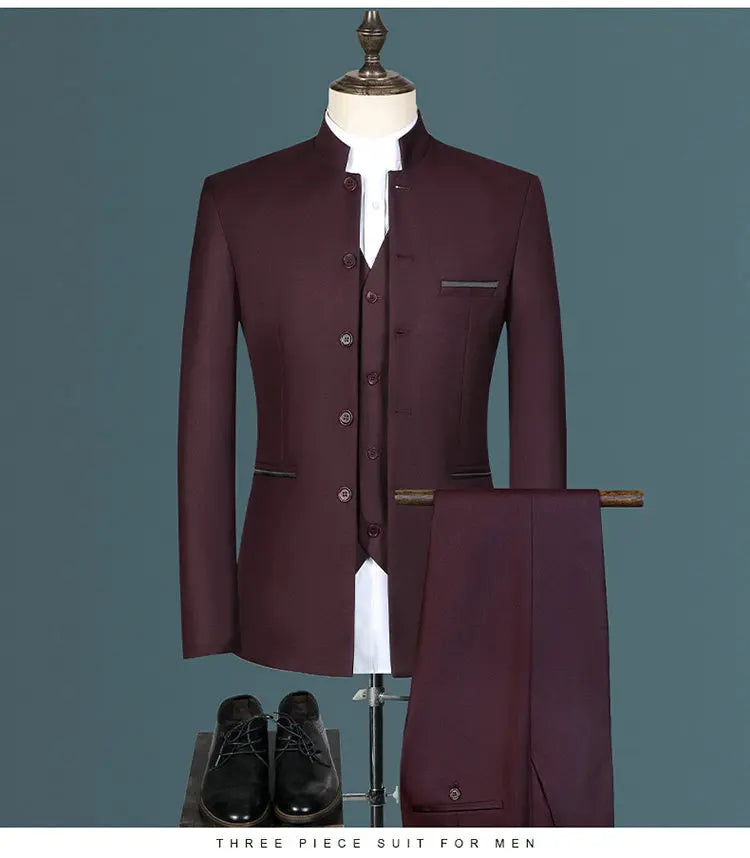 Costume homme pour hommes d'affaires jeunes et d'âge moyen, décontracté, à la mode et élégant, col montant simple, version coréenne de Zhongs