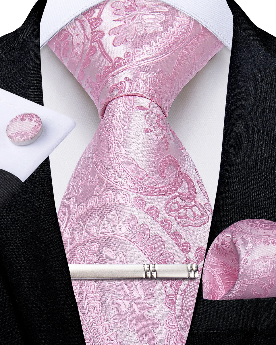 Men's Silk Paisley Tie Set – Pocket Square, Cufflinks & Tie Clip | Groom & Groomsmen