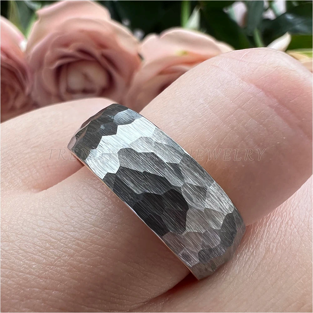 6mm 8mm Hammered Tungsten Carbide Wedding Band for Men Women Domed Brushed Finish Fashion Jewelry Comfort Fit