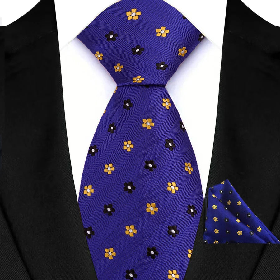 Cravate Homme Bleu Roi de Luxe, Carreaux, Rayures, Paisley, Haute Qualité, Mouchoir de Poche, Ensemble Cravate pour Mariage, Cadeaux d'Affaires