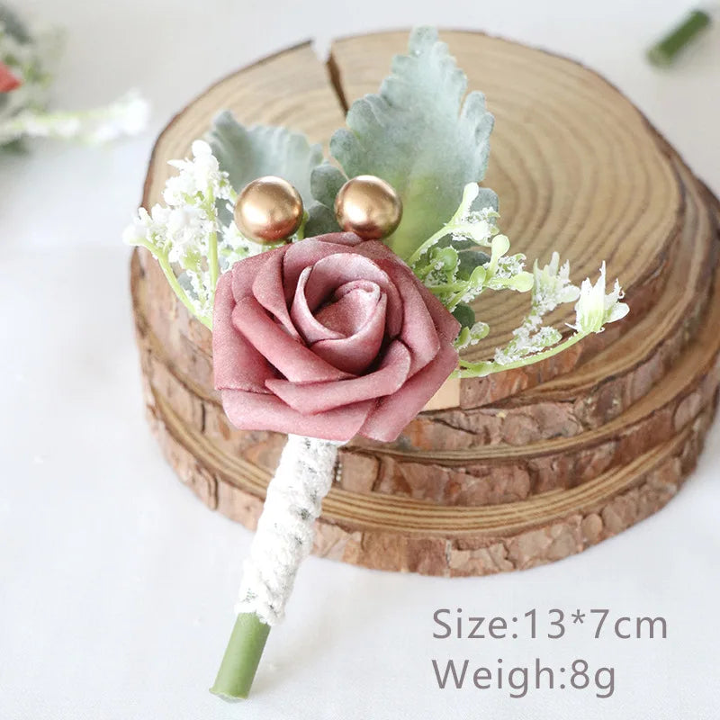 Korean-Style Fabric Flower Boutonniere Corsage Pin | Groom & Wedding Party
