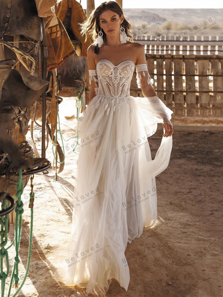 The Whimsy Boho Bridal Gown – Vintage Tulle A-Line Wedding Dress
