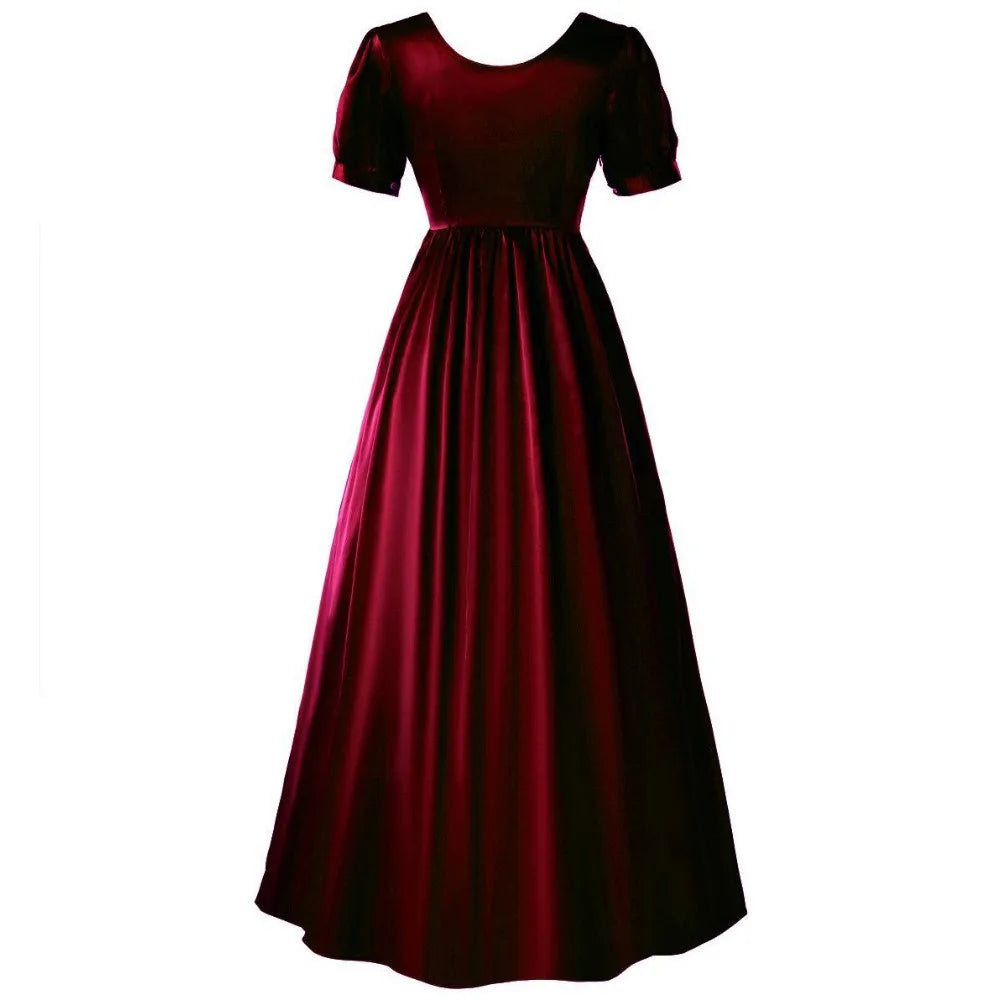 Robe médiévale en satin - Robe de thé victorienne taille haute, costume de cosplay Renaissance pour Halloween et robe de bal gothique steampunk