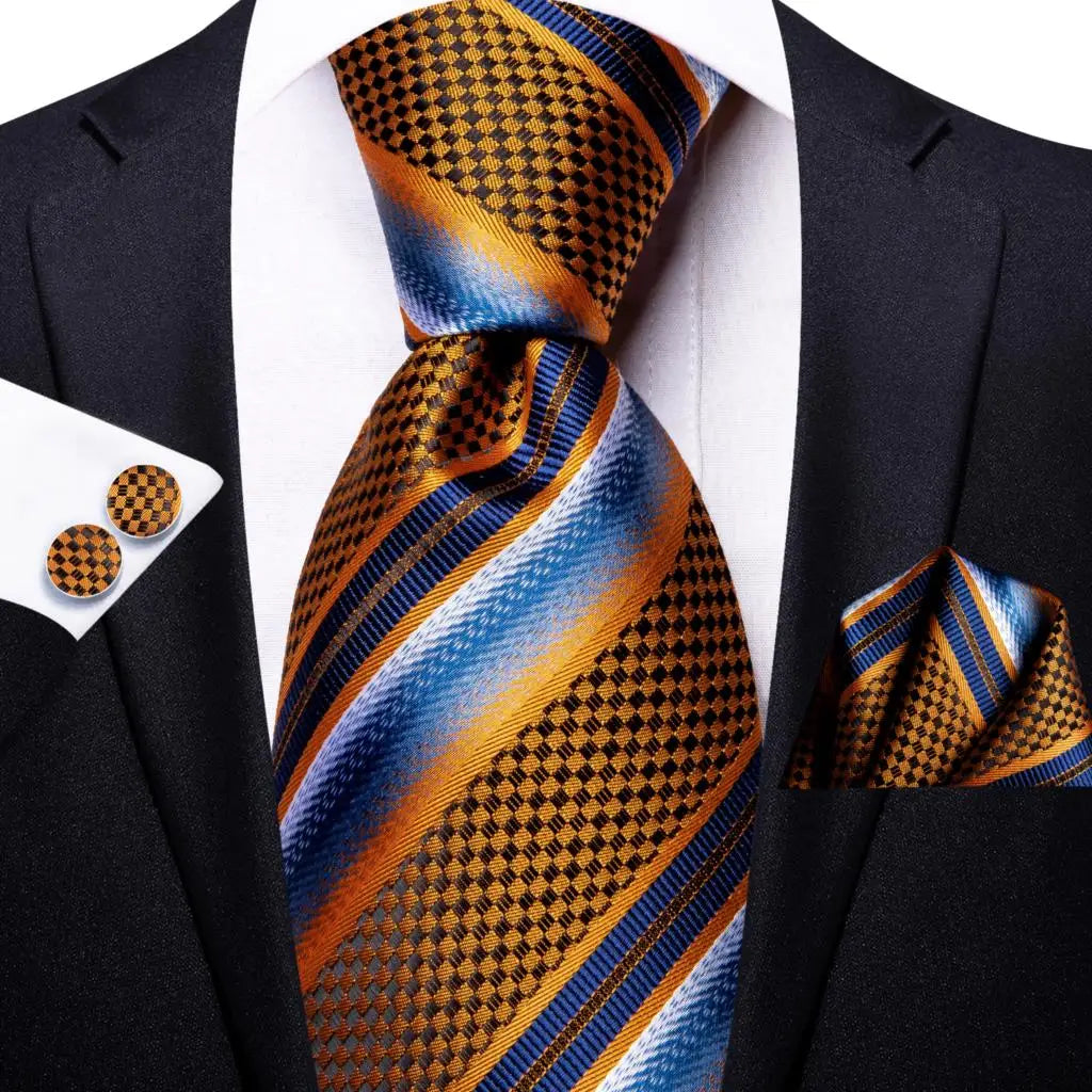 Silk Necktie Gift Set | Groom & Groomsmen Wedding Tie with Pocket Square & Cufflinks