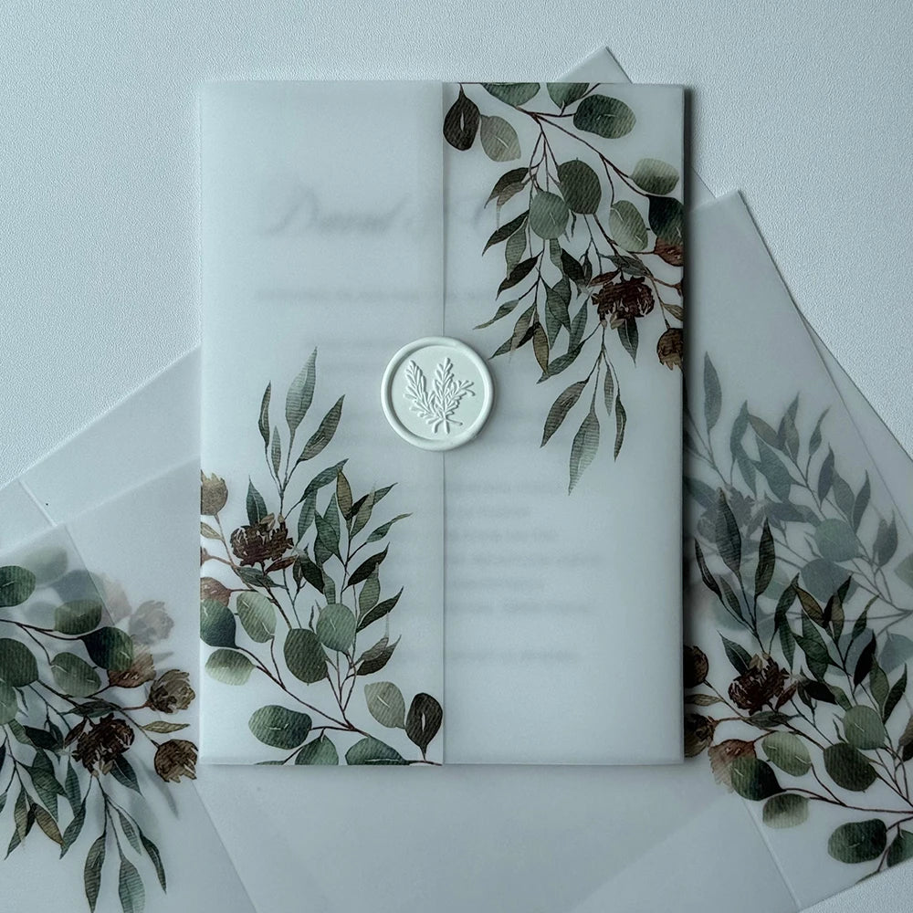 20pcs Watercolor flower Vellum  Wrap suitable for a 5 x 7 Wedding Invitation,vellum jacket,custom invitation