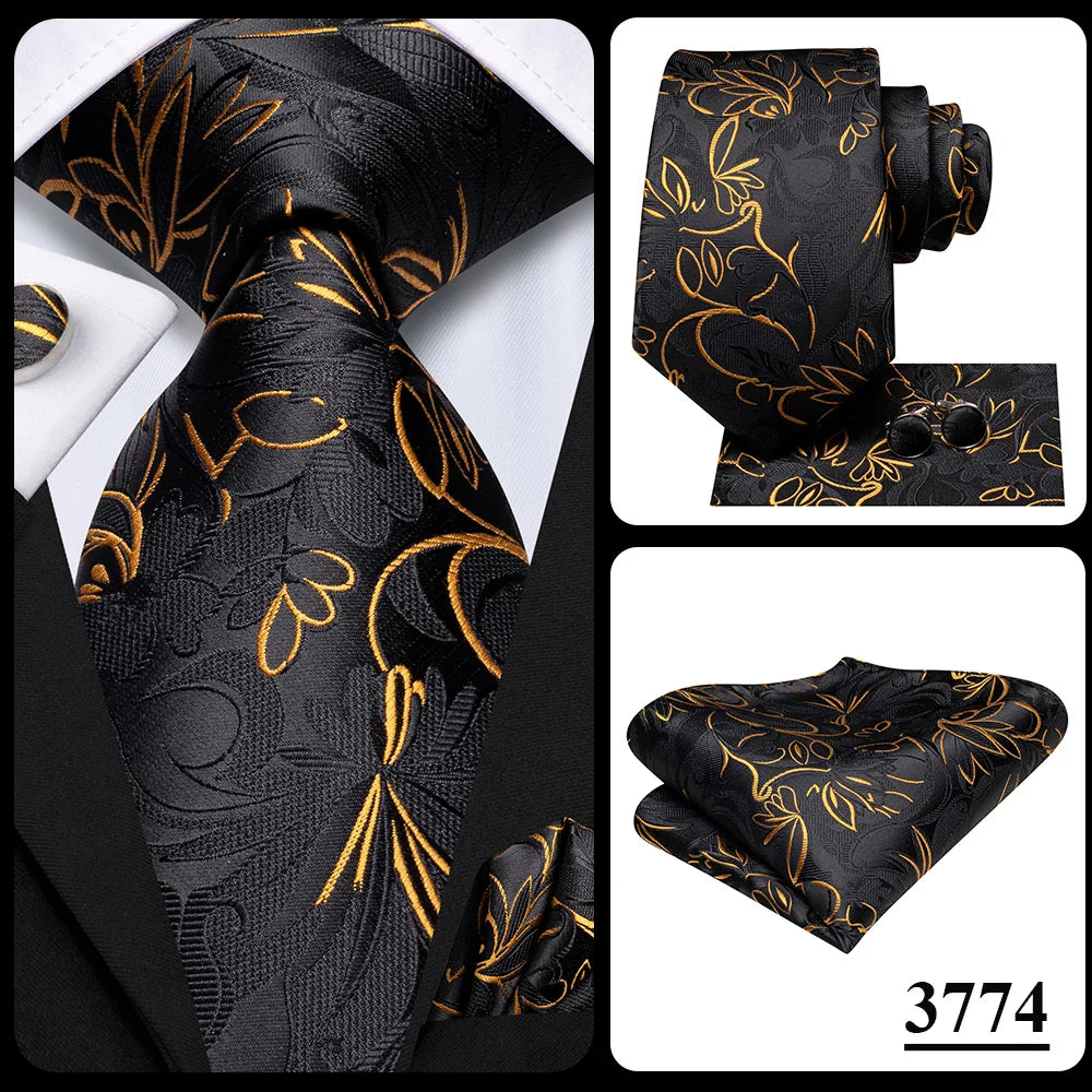 Silk Necktie Gift Set | Groom & Groomsmen Wedding Tie with Pocket Square & Cufflinks