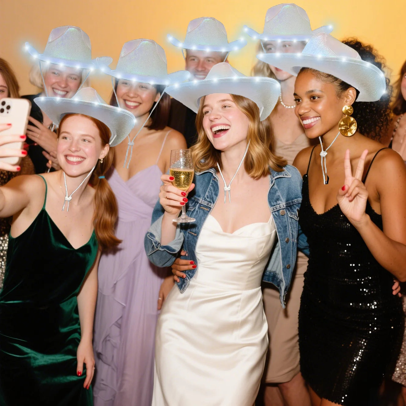 6/8/12PACK Light Up Cowboy Hats LED Wedding Hats Neon Sparkly Hats Gift for Bridal Wedding Shower Dance Bachelor Party Prom