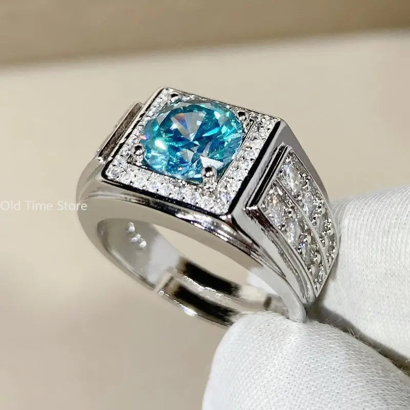 Bague de mariage ajustable ouverte pour homme en zircon bleu-vert pleine pavé, bijou tendance hipster pour le marié