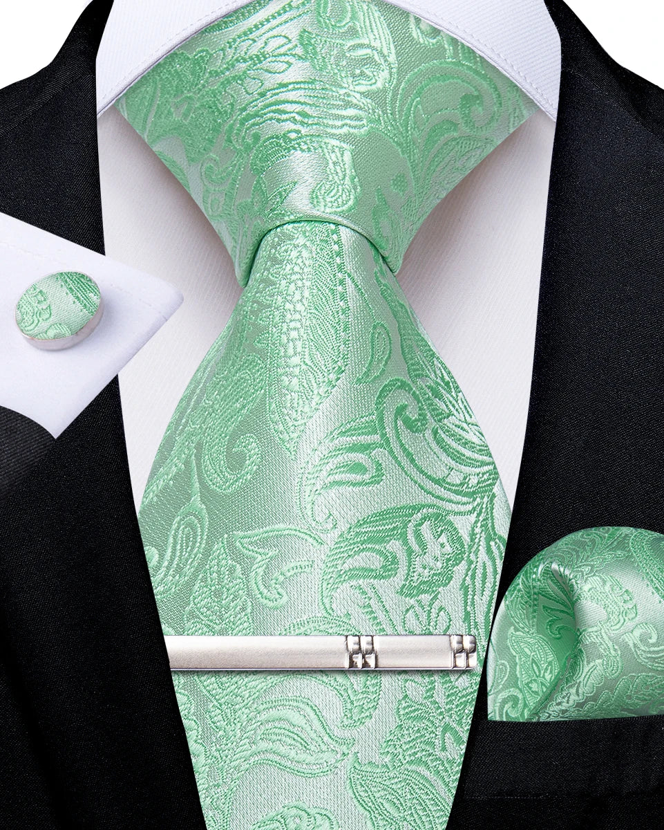 Men's Silk Paisley Tie Set – Pocket Square, Cufflinks & Tie Clip | Groom & Groomsmen