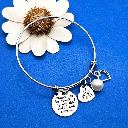 "Thank You for Standing by My Side" Bridesmaid Bangle Bracelet