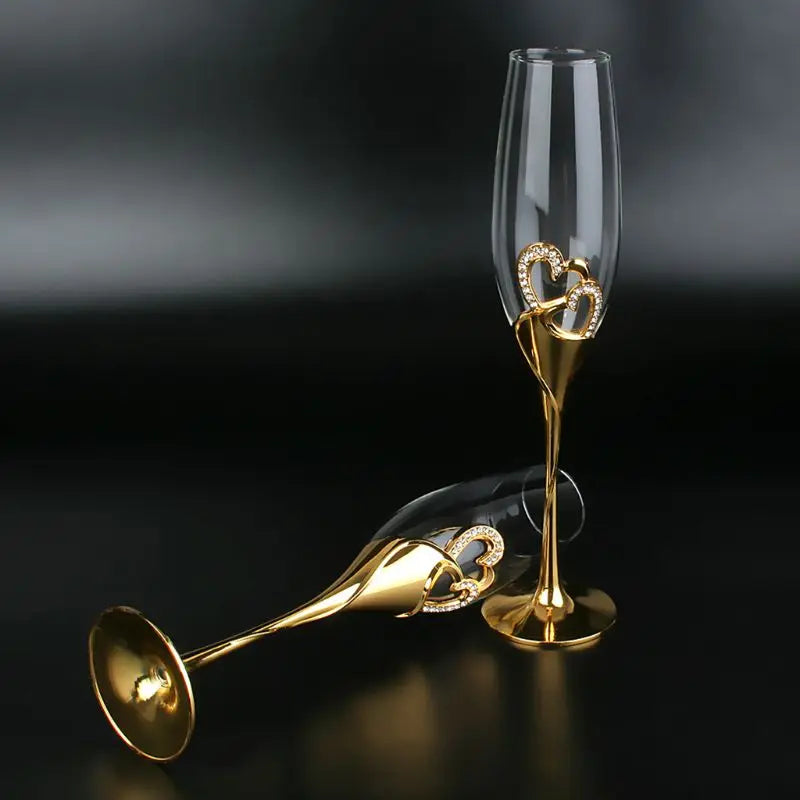 Wedding Wine Glasses Handmade Bride And Groom Toasting Flutes Wedding Accessories Valentine's Day Gift(Gold Hearts,set Of 2)