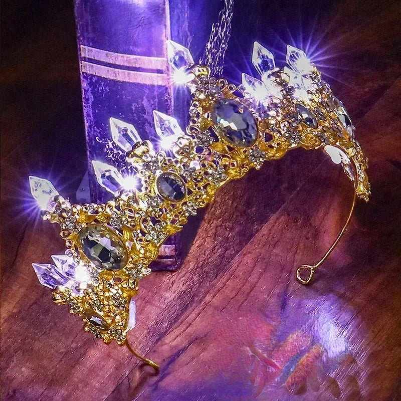 Accessoires de Cheveux de Mariée Lumineux Alliage Cristal Fête LED Lumineux Couronne Strass Diadème Fleur Reine Mariage Festival