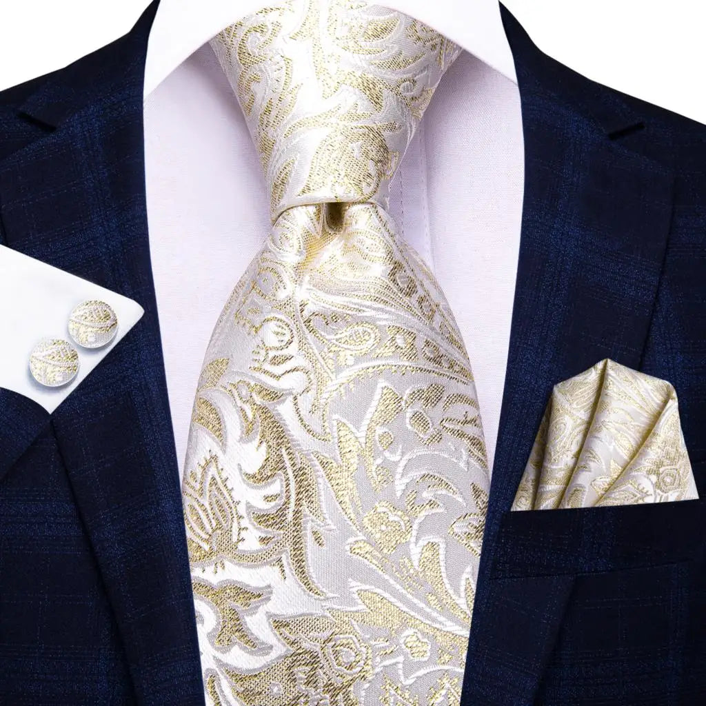 Silk Paisley & Floral Necktie Gift Set | Groom & Groomsmen Wedding Tie with Pocket Square & Cufflinks