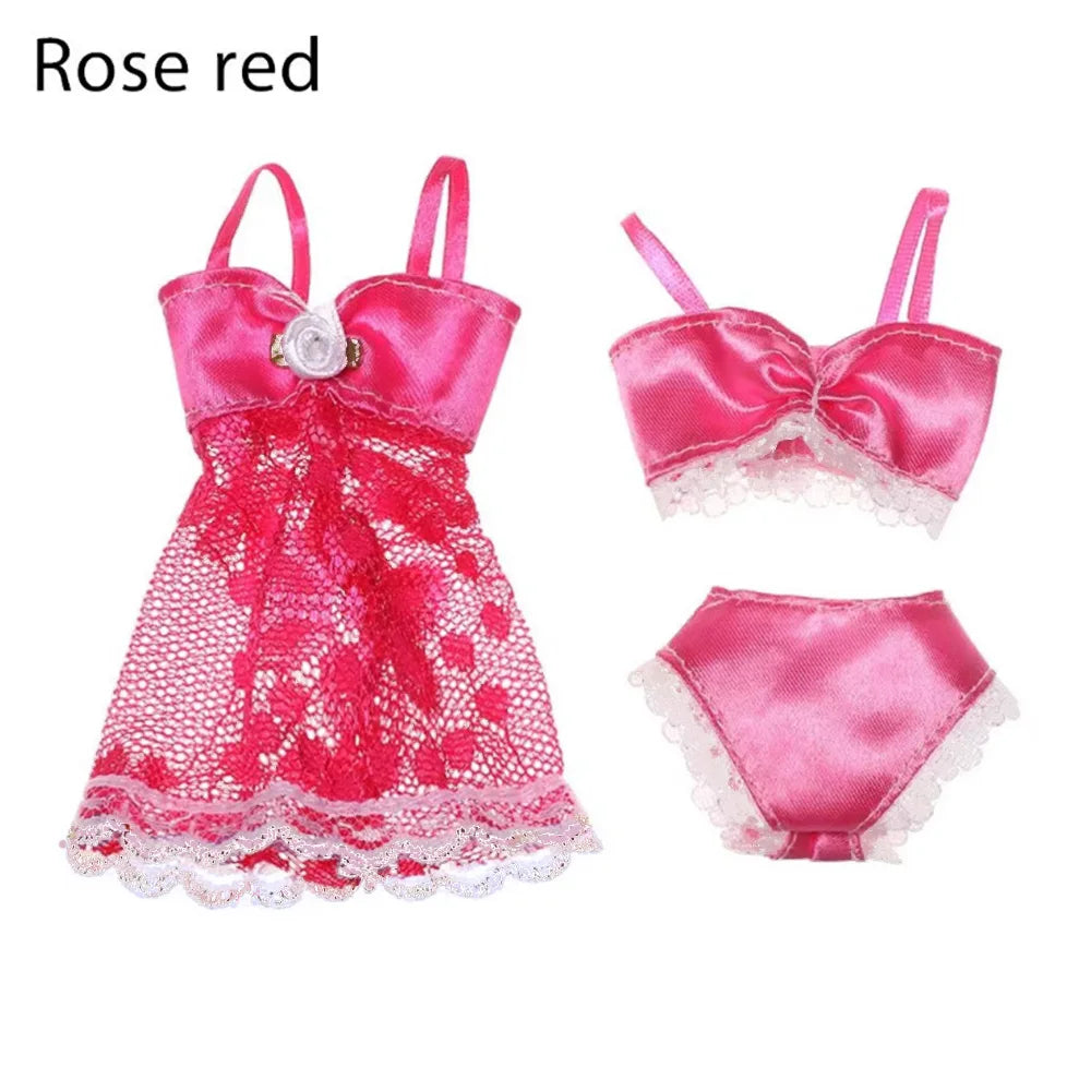 3 pièces/ensemble pyjamas colorés 3 en 1 vêtements sous-vêtements lingerie soutien-gorge robe dentelle accessoires de maison pour poupée 1/6