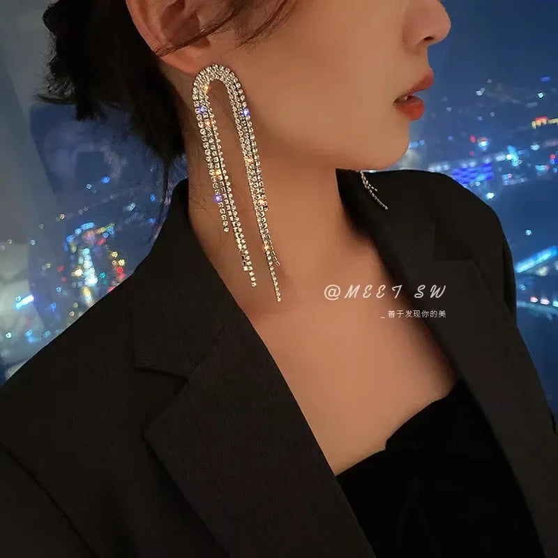 Luxury Long Drop Zircon Dangle Earrings — Bridal Wedding Jewelry