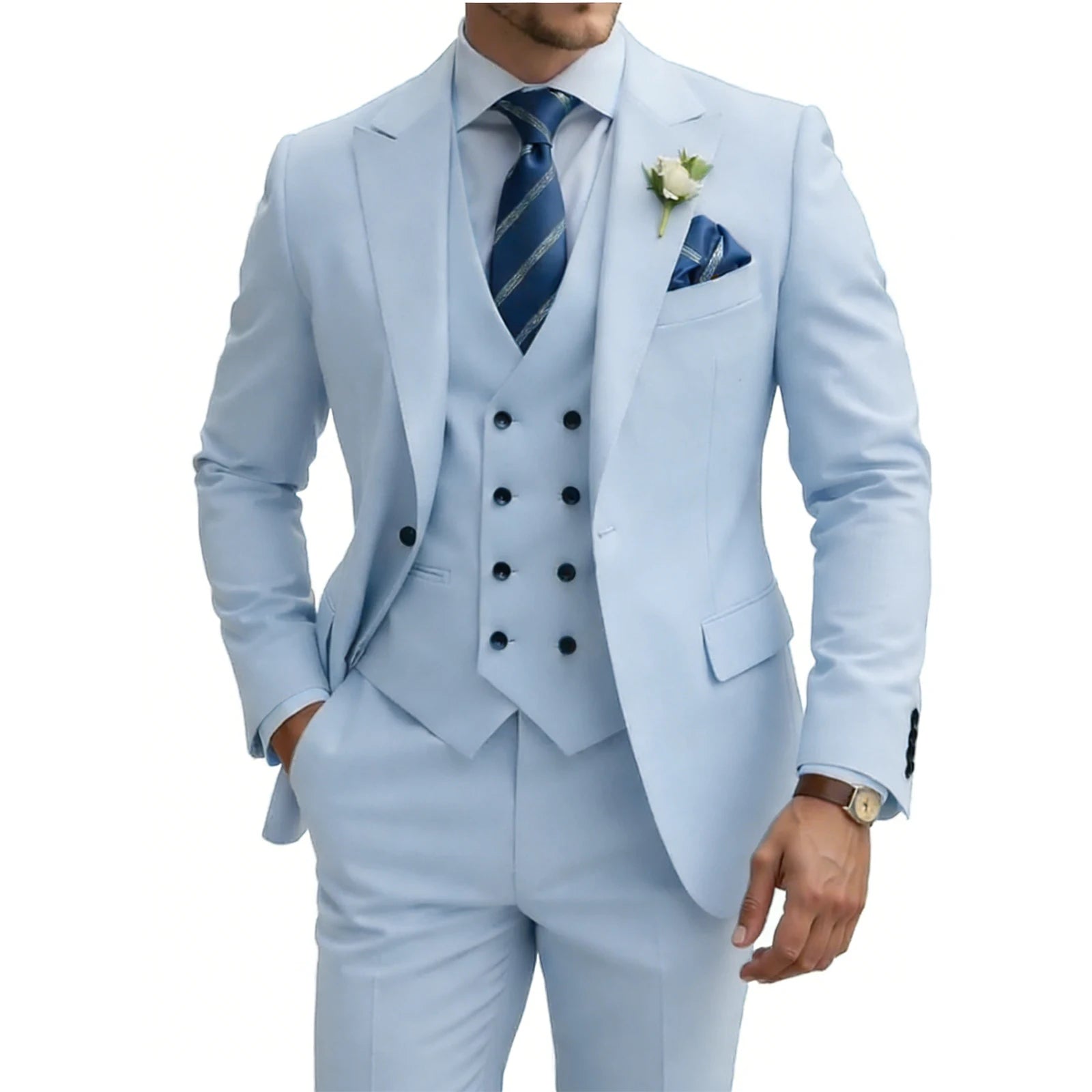 Costume 3 Pièces Slim Fit Homme Double Boutonnage Mariage Bal de Promo Costumes Formels Affaires Dîner Smoking