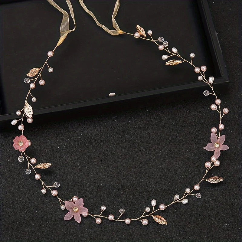 Accessoires de cheveux de mariage Bandeau de perles de mariée Bandeau doré Bijoux de cheveux de fleurs de mariée Bandeau de princesse Cadeau fait main pour fête