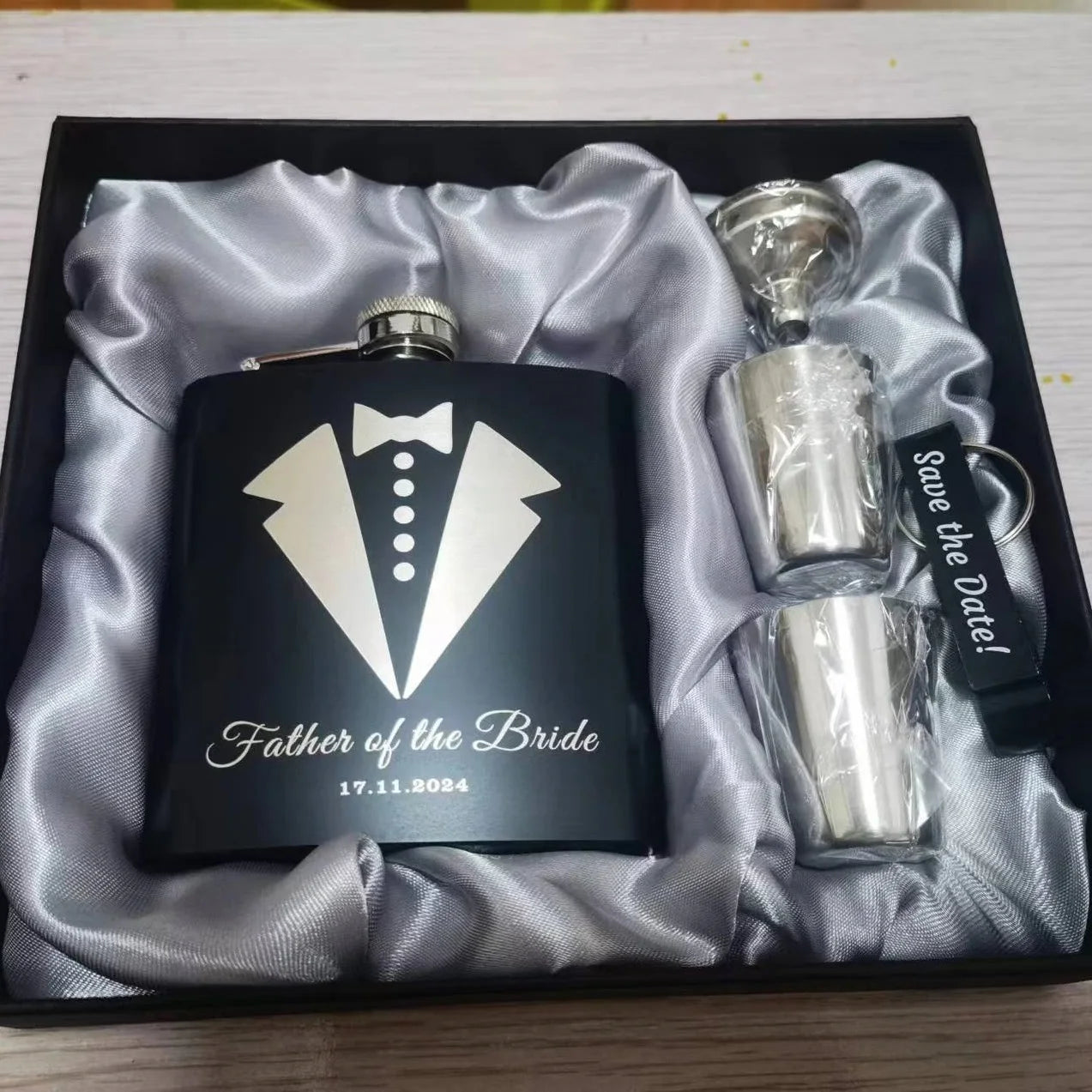 Personalized 6oz Hip Flask Set | Custom Name & Logo | Groom, Best Man & Groomsmen Gift