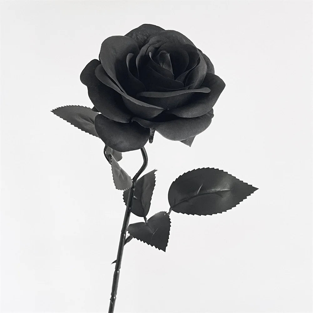 Fleurs de roses artificielles noires d'Halloween, bouquet de fleurs noires simulées, horreur gothique sombre pour la décoration de la maison, mariage, fête d'Halloween