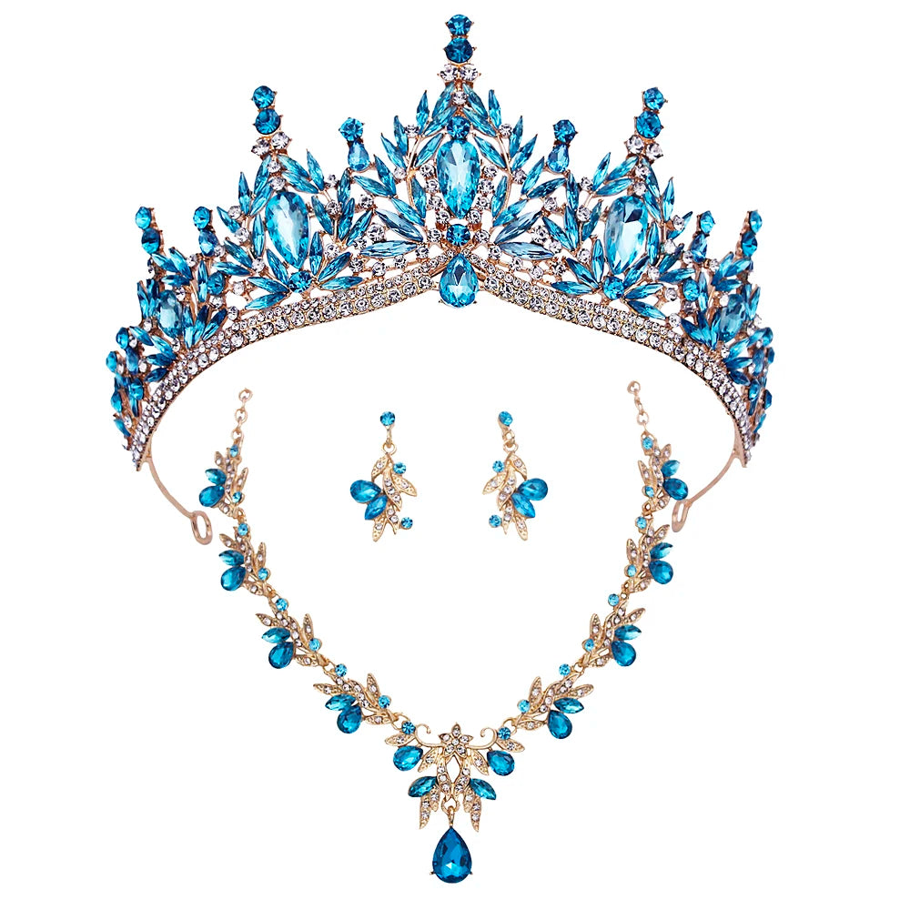 Ensembles de bijoux de mariée pour femmes, diadèmes de mariage et d'anniversaire, et collier ras-du-cou, boucles d'oreilles, accessoires de bijoux de costume de fête de mariée