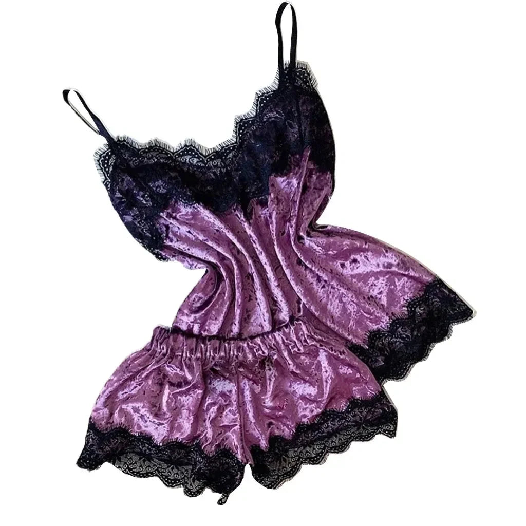 Ensemble Pyjama Velours Automne Hiver Femme Lingerie Sexy Vêtements de Nuit Mignon Débardeur et Short Ensembles Pyjama Loungewear