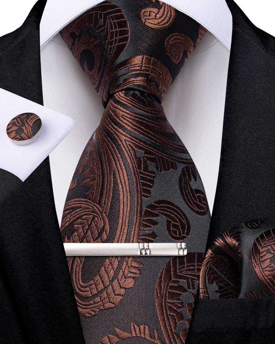 Men's Silk Paisley Tie Set – Pocket Square, Cufflinks & Tie Clip | Groom & Groomsmen