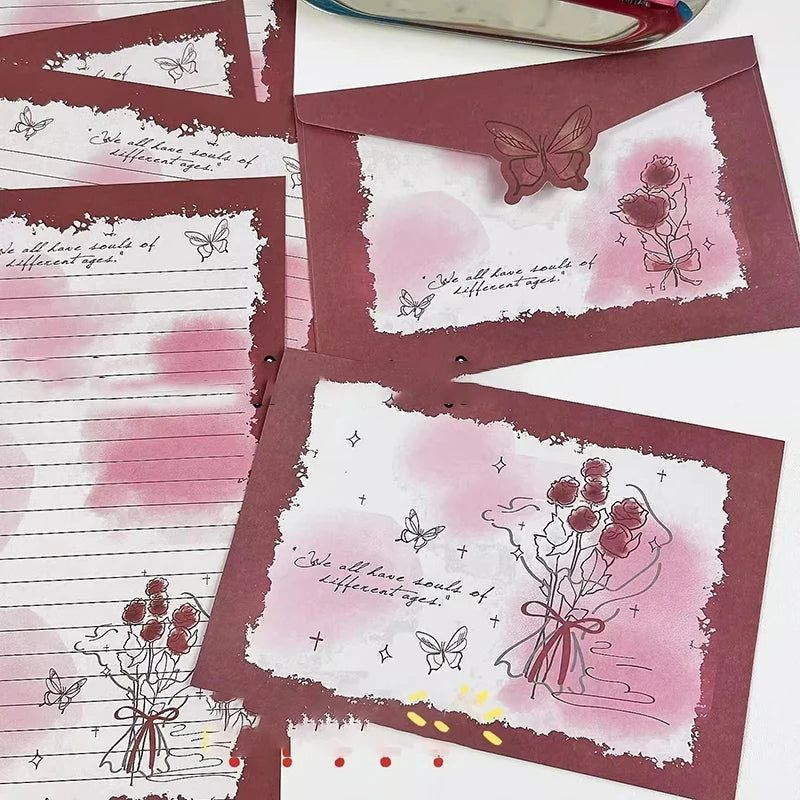 8pcs/set Vintage Rose Envelopes Red Blue Paper Envelopes for Letter Pads DIY Wedding Party Invitation Card Cover Gift Wrap