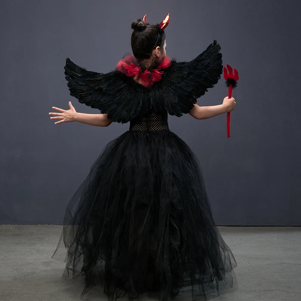 Costume de petite fille vampire gothique Robe de reine maléfique Tutu pour Halloween Fête cosplay Vêtements pour enfants Déguisement