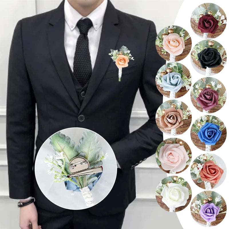 Korean-Style Fabric Flower Boutonniere Corsage Pin | Groom & Wedding Party