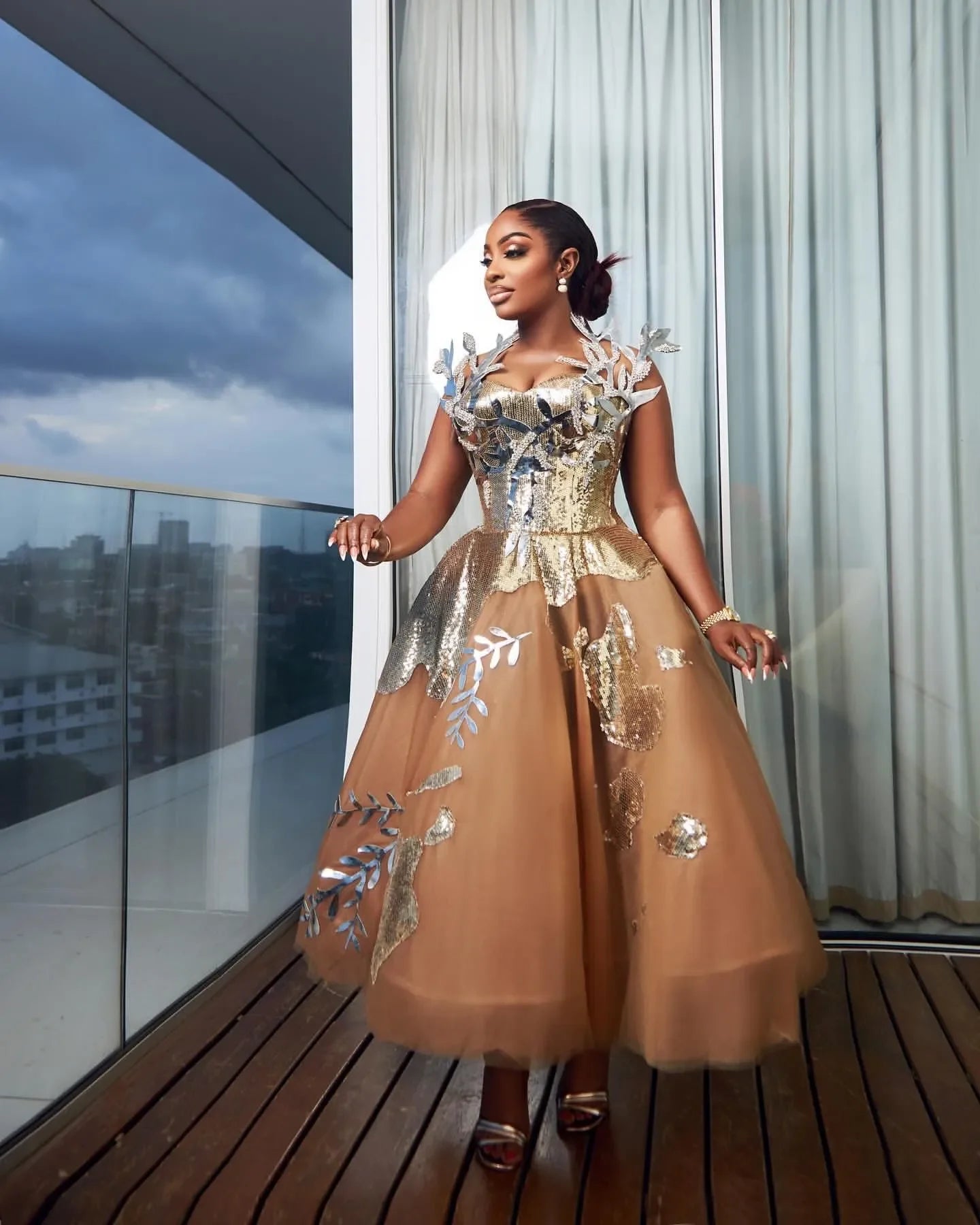 Robes de soirée en tulle pour occasions spéciales, Deuxième réception, Anniversaire, Fiançailles, Robes de bal dorées, Grandes tailles