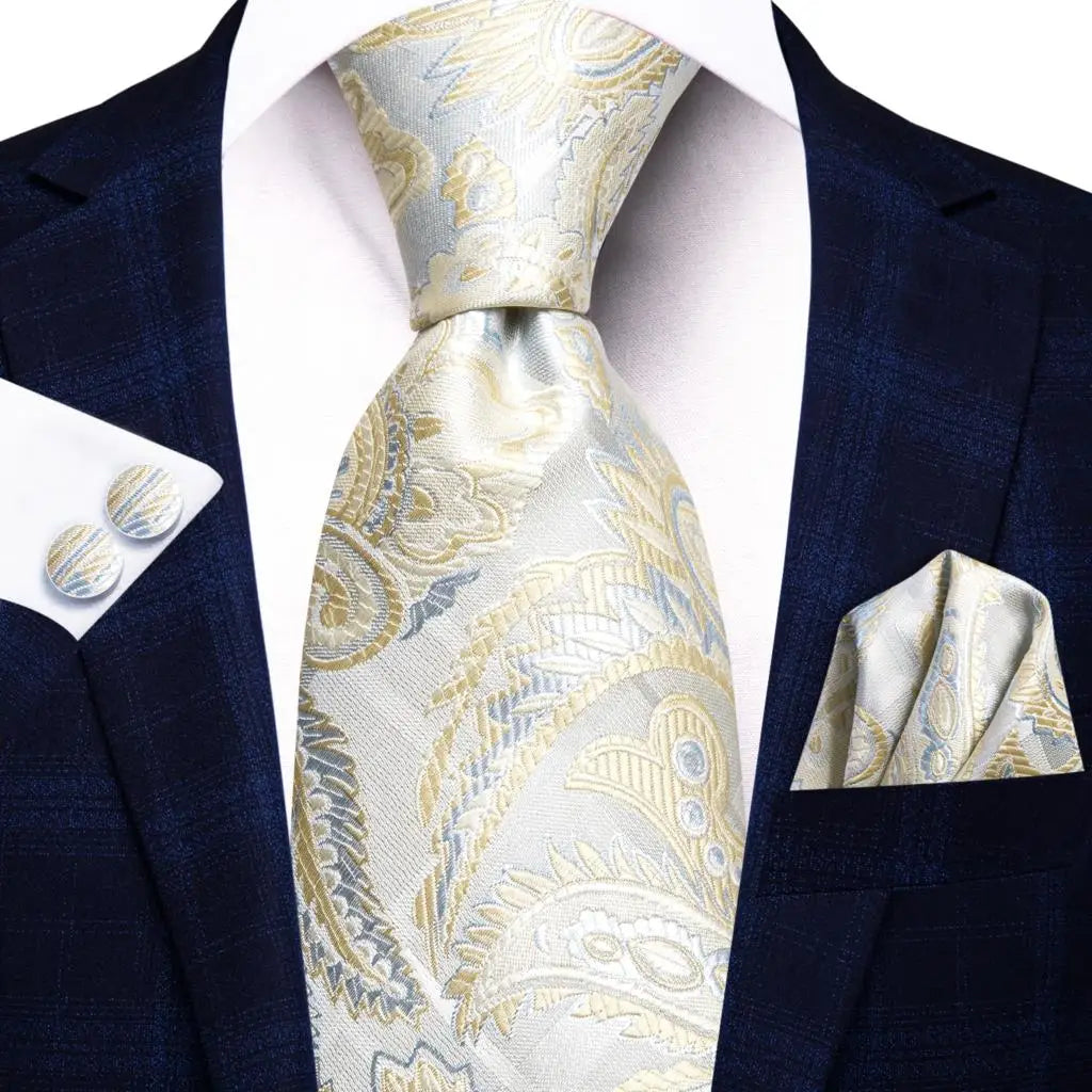 Silk Paisley & Floral Necktie Gift Set | Groom & Groomsmen Wedding Tie with Pocket Square & Cufflinks