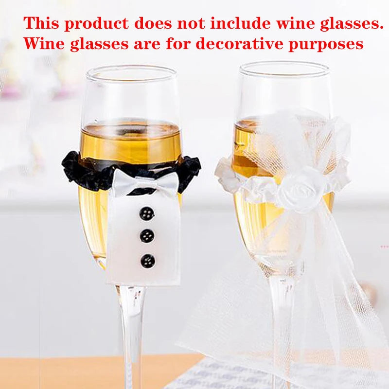 Lot de 2 nœuds papillon pour mariée et marié, décor de verres à vin pour fête de mariage