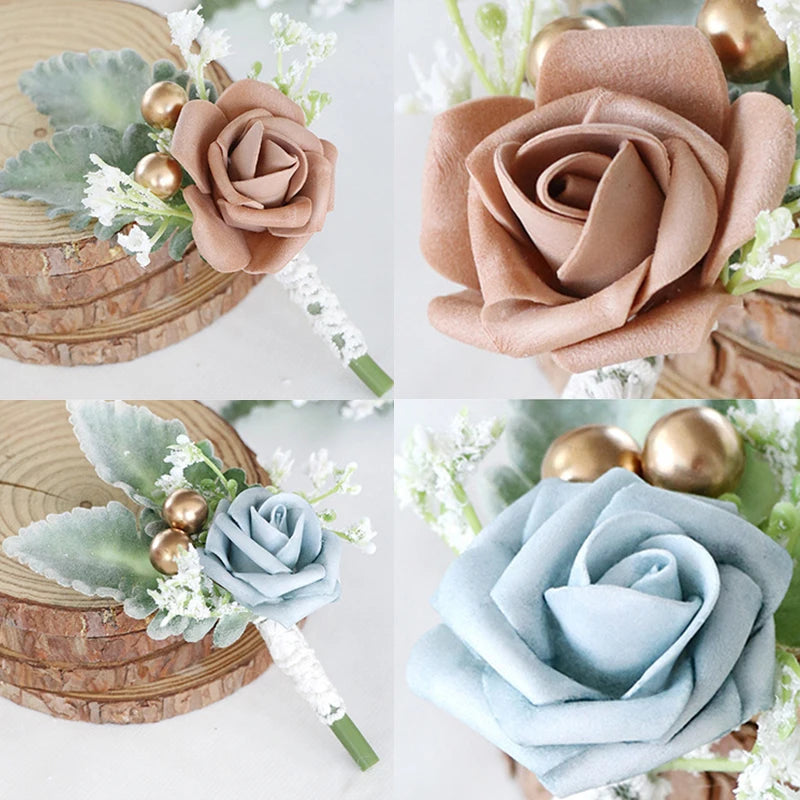 Korean-Style Fabric Flower Boutonniere Corsage Pin | Groom & Wedding Party