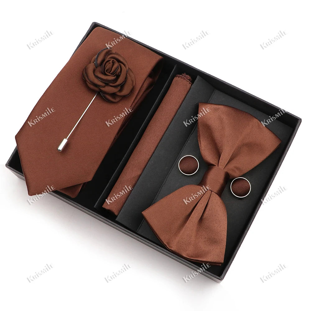 Men's Tie Box Gift Set | Necktie, Bow Tie, Pocket Square, Cufflinks & Brooch