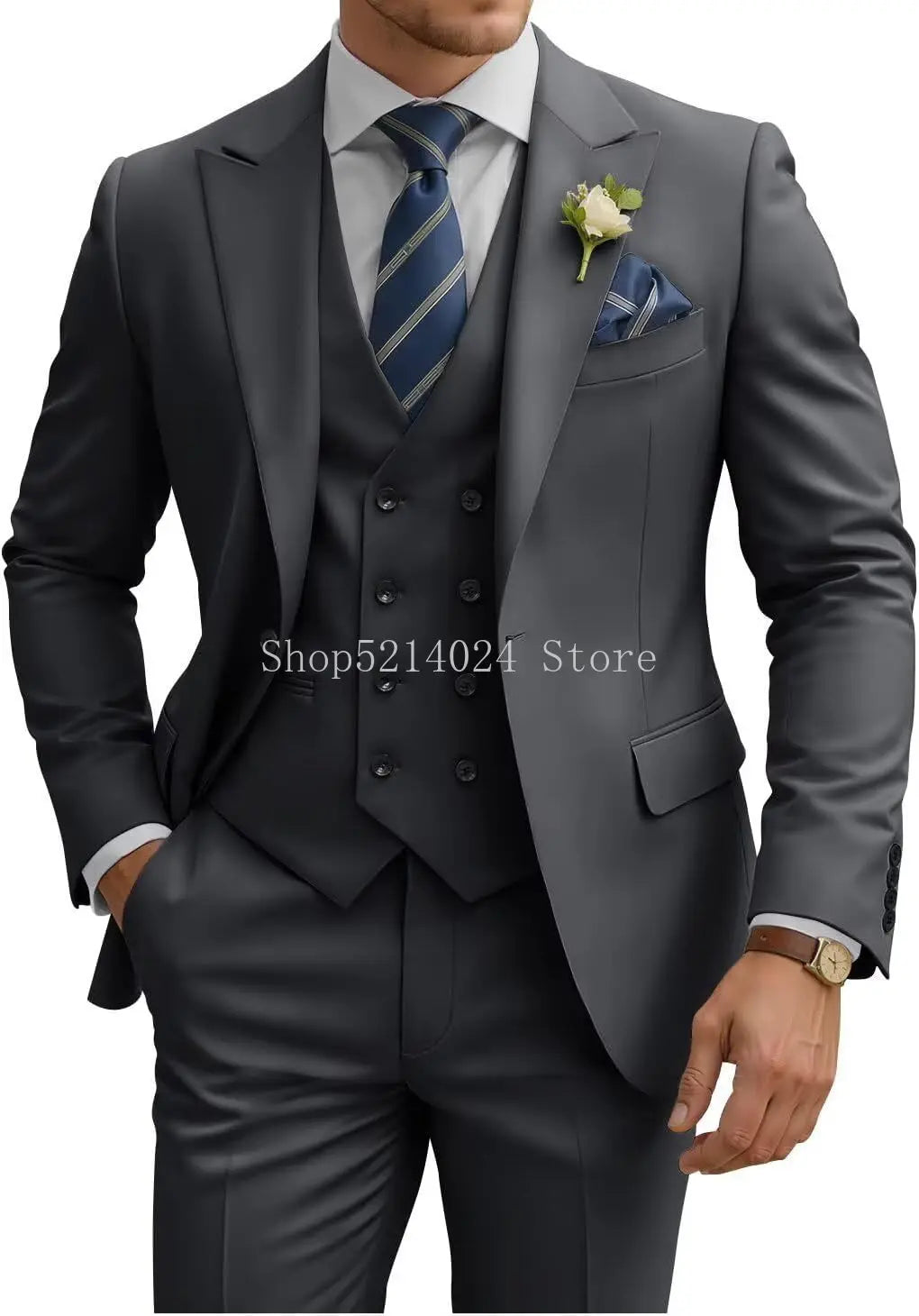Costume Homme 3 Pièces Slim Fit Double Boutonnage Mariage Bal de Promo Dîner d'Affaires Formel Tuxedo
