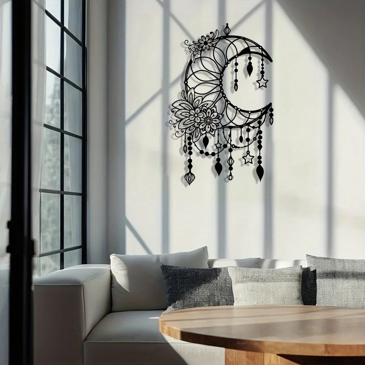 Elegant Gothic Moon & Flower Metal Wall Art Modern Craft Hanging Ornament for Living Room Decor