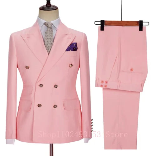 Costumes de Mariage Blancs pour Hommes 2023 2 Pièces Double Boutonnage Coupe Slim Vêtements de Marié Formels d'Affaires (Veste+Pantalon) Costume Homme