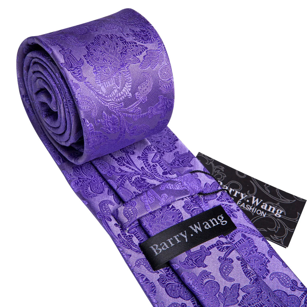 Cravate Homme en Soie Violette Unie avec Pochette Barry.Wang, Ensemble de Cravate et Mouchoir de Poche, Nœuds Papillons Floraux Paisley pour Homme, Cadeau pour Fête, Marié
