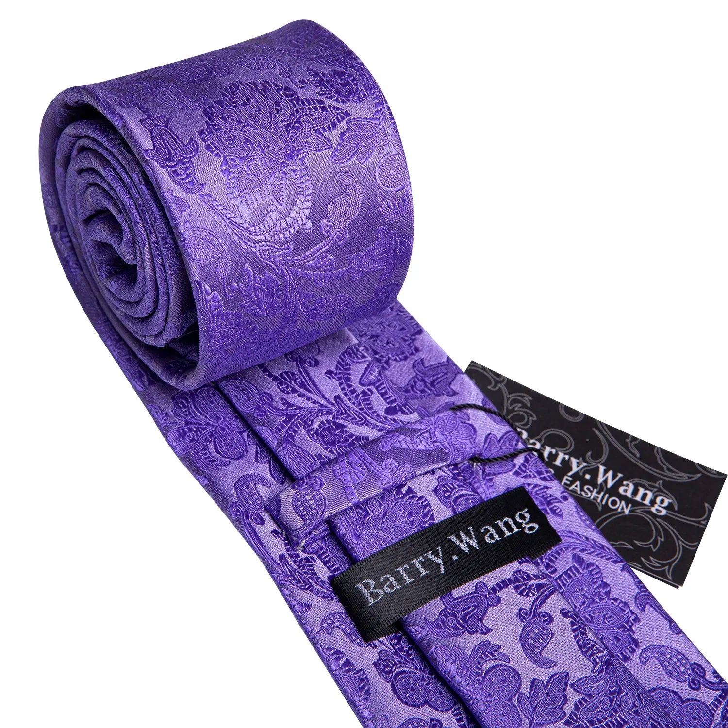 Cravate Homme en Soie Violette Unie avec Pochette Barry.Wang, Ensemble de Cravate et Mouchoir de Poche, Nœuds Papillons Floraux Paisley pour Homme, Cadeau pour Fête, Marié