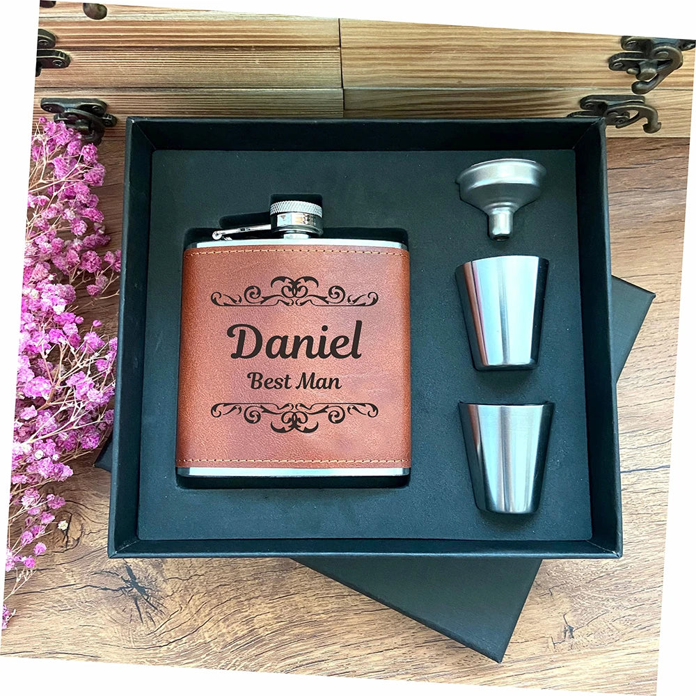 Personalized Engraved Hip Flask – Groomsmen & Best Man Gift | 6oz with Gift Box