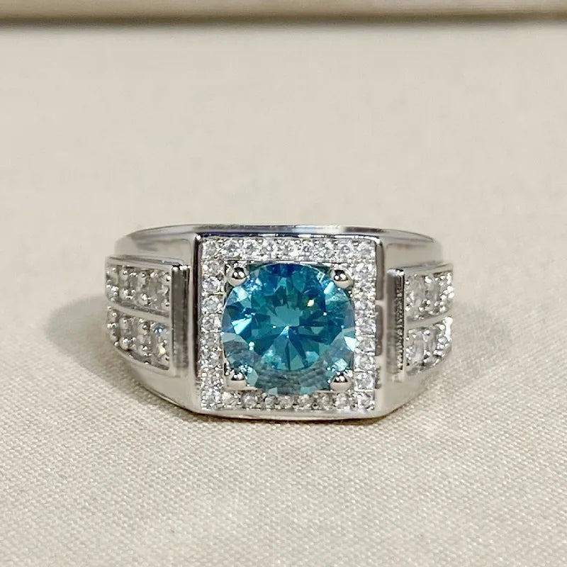 Bague de mariage ajustable ouverte pour homme en zircon bleu-vert pleine pavé, bijou tendance hipster pour le marié