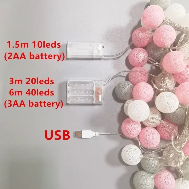Wedding Garland 2026 Valentine's Day Room Decor Festoon Fairy LED Cotton Ball Light String Outdoor Party Ramadan Decoration