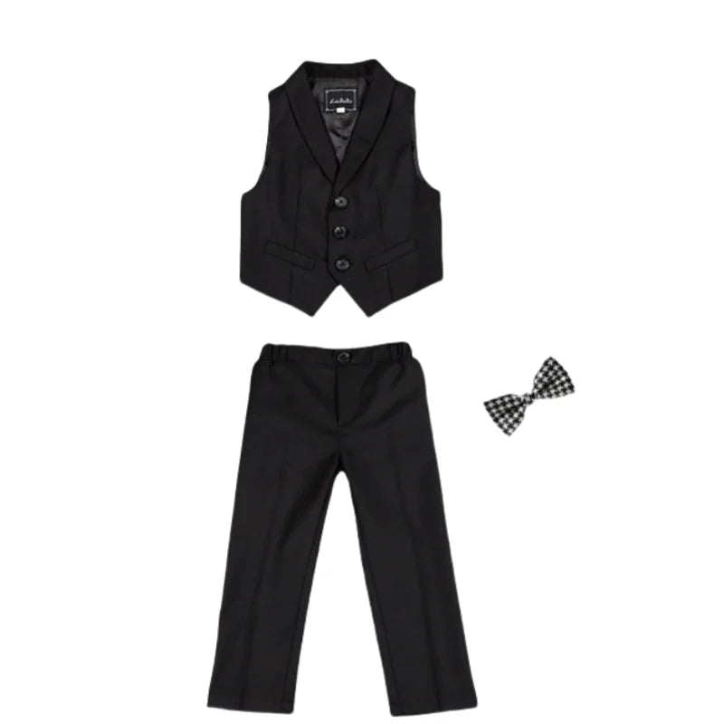 Ensemble gilet et pantalon pour garçons avec cravate, costume habillé formel, tenue de mariage ou communion pour adolescent, costume de performance de piano pour enfants