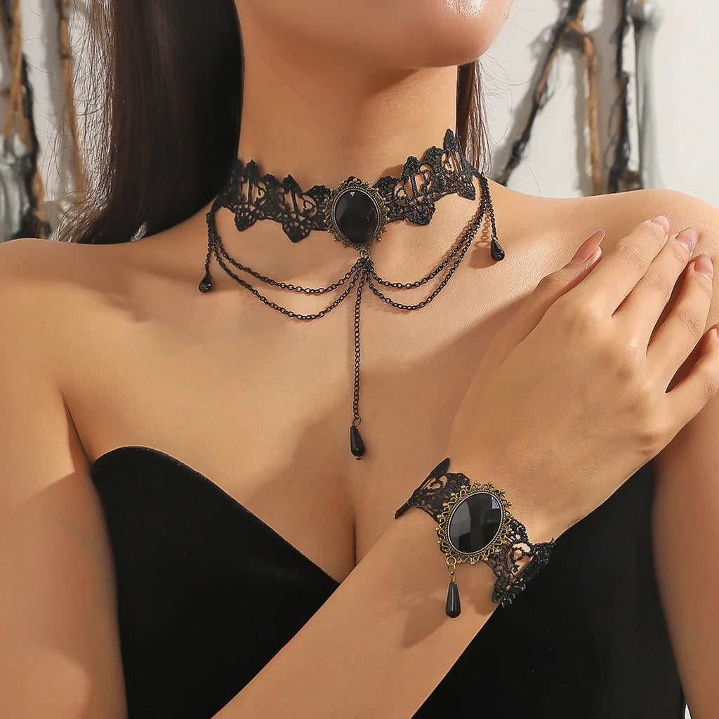 Gothic Skull & Floral Choker Necklace — Halloween & Alternative Wedding Jewelry