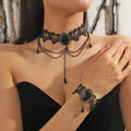 Gothic Skull & Floral Choker Necklace — Halloween & Alternative Wedding Jewelry