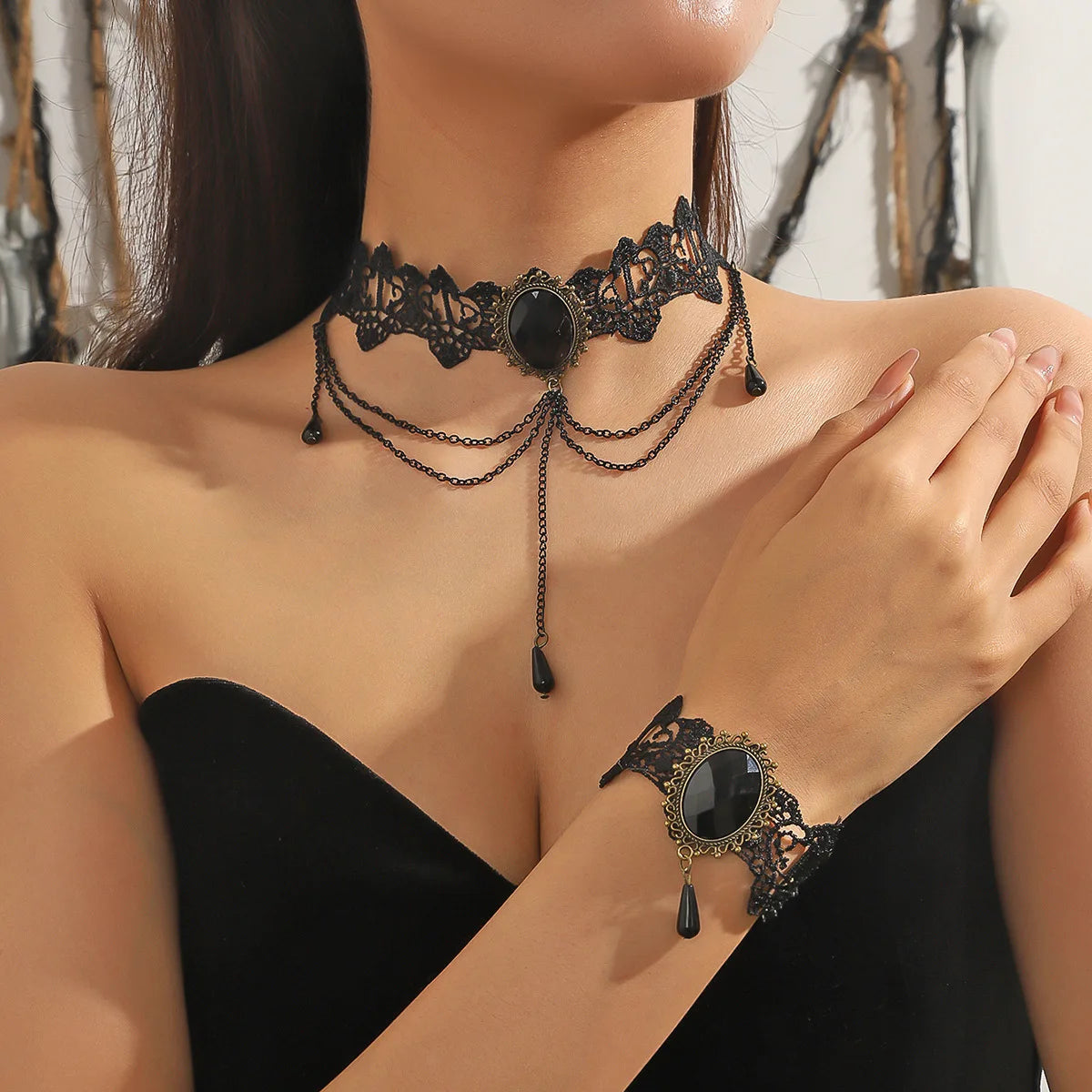Gothic Skull & Floral Choker Necklace — Halloween & Alternative Wedding Jewelry