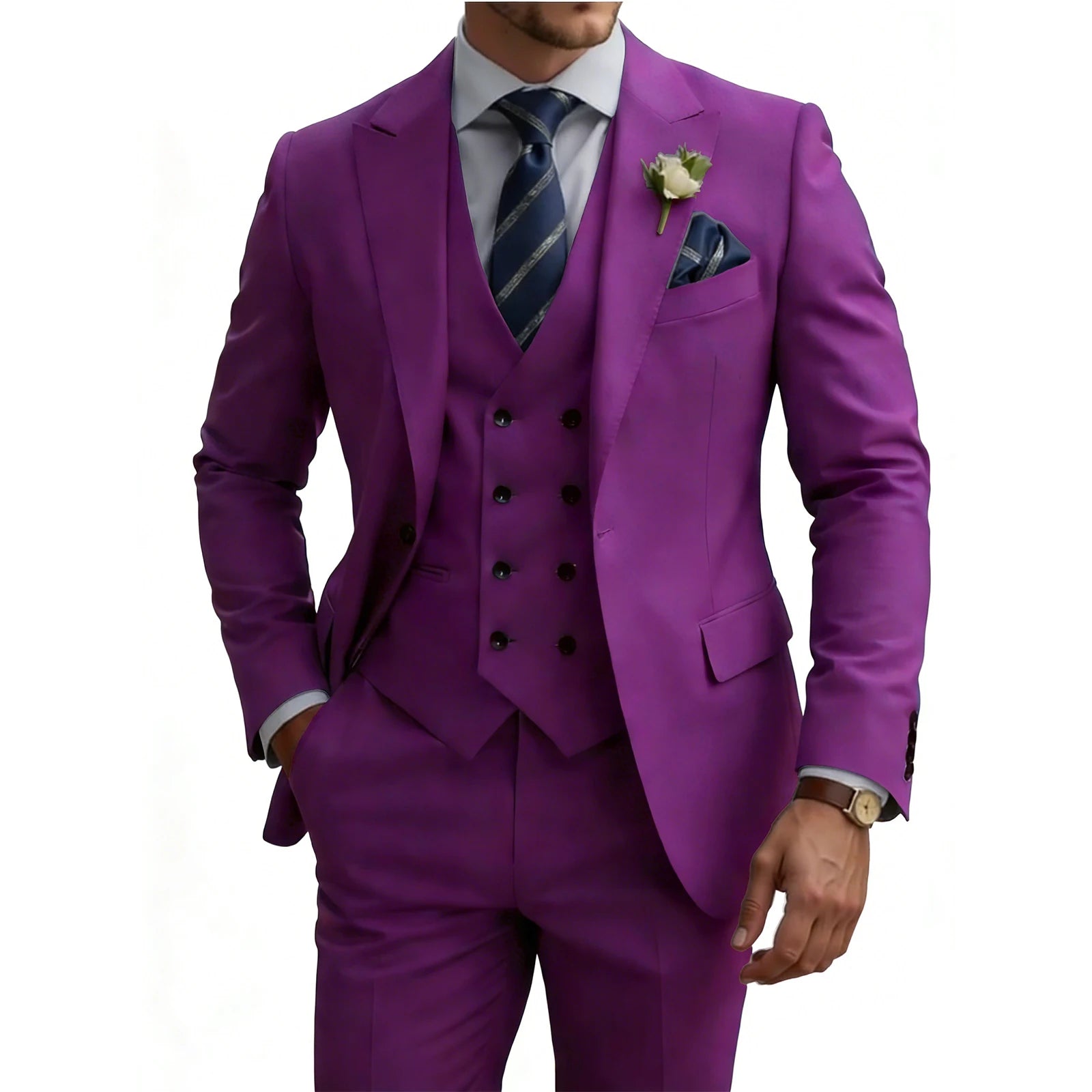Costume 3 Pièces Slim Fit Homme Double Boutonnage Mariage Bal de Promo Costumes Formels Affaires Dîner Smoking