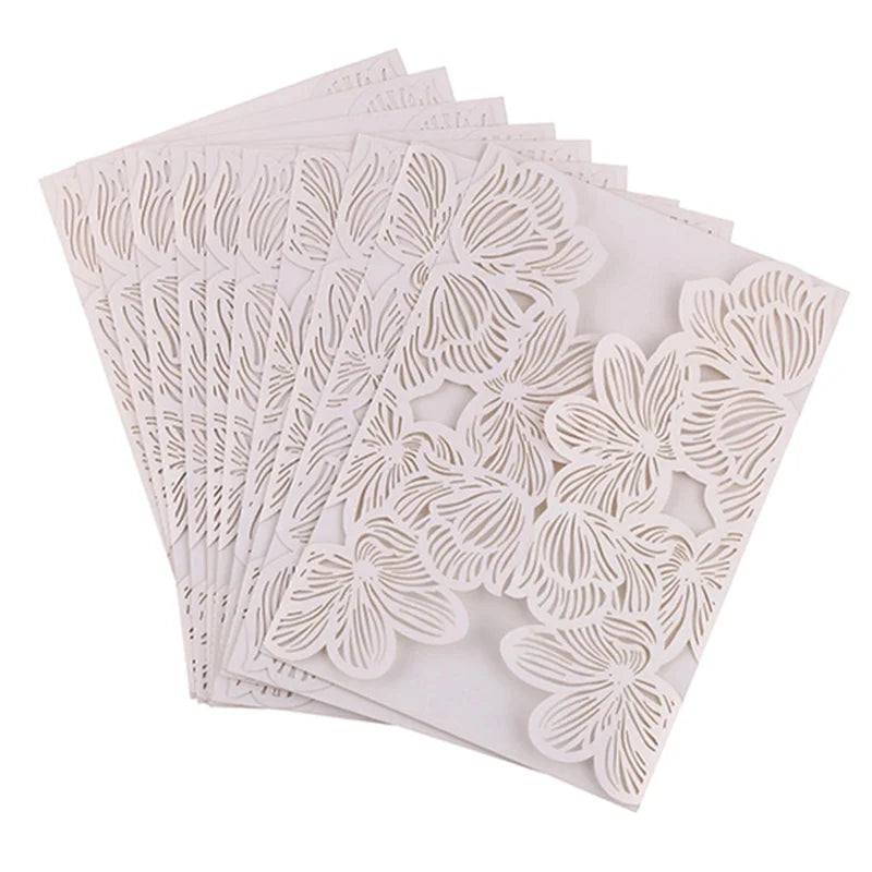 10/20pcs Fleurs Cartes d'invitations de mariage Papier blanc Anniversaire Carte de vœux Couverture Fournitures de décoration de fête de mariage et de fiançailles