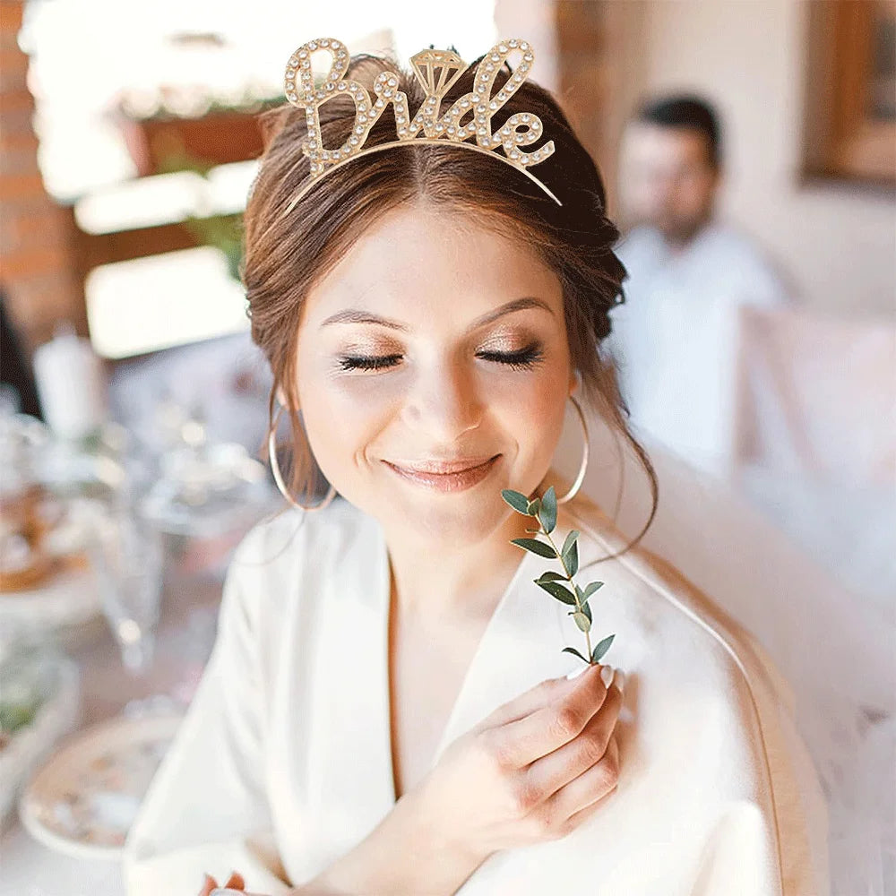 Wedding Party Set Rose Gold Bride to Be Bridal Shower Bridal Straps wedding veil headband hen night bachelorette party supplies